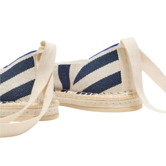NEW Rothy’s Navy + Off-White Striped Espadrilles, Optional Ankle Ties, sz 6.5 - Picture 3 of 8